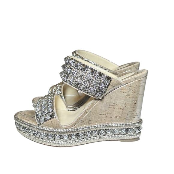 Christian Louboutin Ecu 120 Liege Pepite Studded Platform Wedge Heels Sandals 37 - Picture 5 of 8